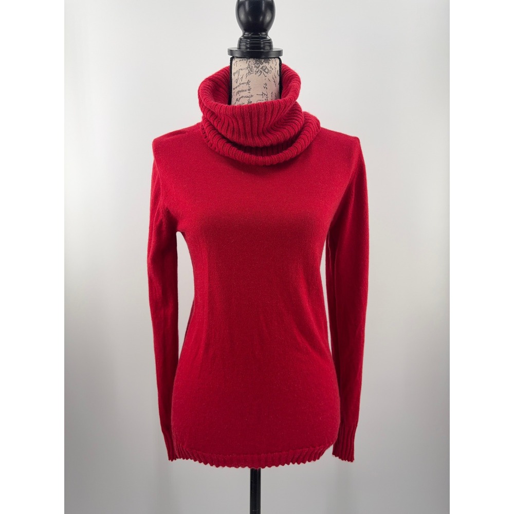 B41 Brora Scottish Roll Neck Cashmere Sweater 6 Red Turtleneck Pullover Knit